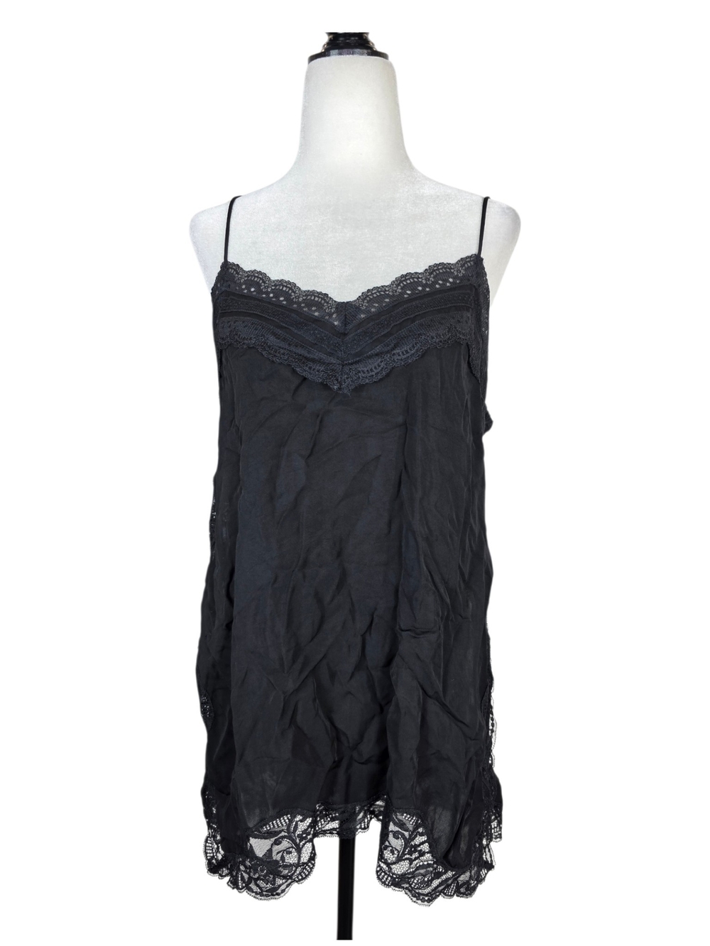 Zara Black V-neck Lace-Trim Slip Chemise